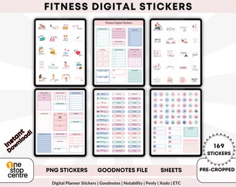 Digital Planner Stickers Health And Fitness Goodnotes, Exercise And Workout Digital Planner Sticker, iPad Stickers, PNG Stickers Pre Cropped
