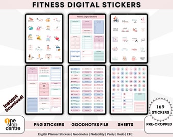 Digitale plannerstickers gezondheid en fitness: goodnotes, png (vooraf bijgesneden)