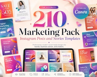 Gradient Instagram Marketing Templates 210 Canva | Colorful Small Business Social Media Posts Stories | Flash Sale Q&A Pack | Facebook