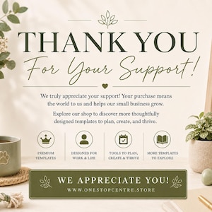 Thank you message for customers with a warm invitation to explore more digital templates from OneStopCentre.