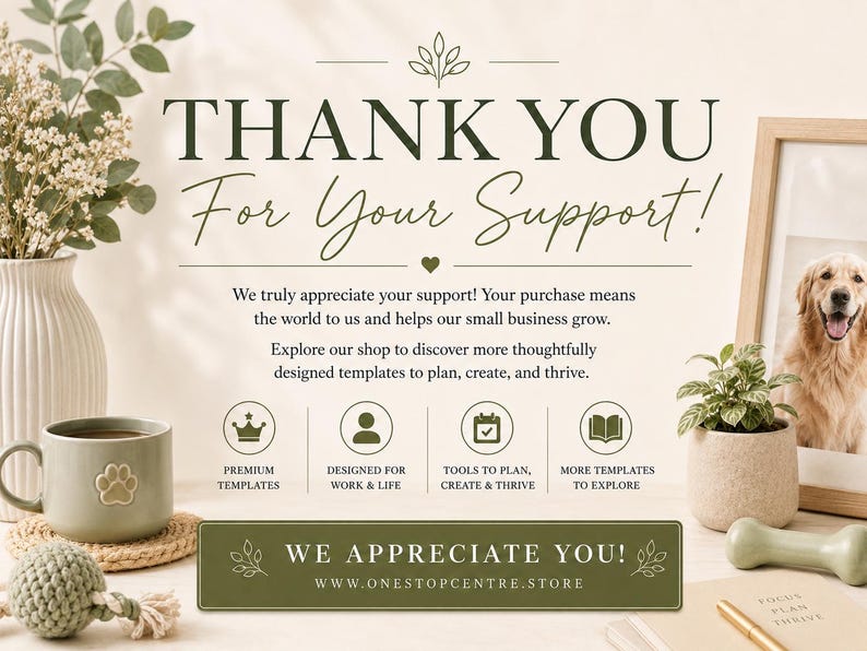 Thank you message for customers with a warm invitation to explore more digital templates from OneStopCentre.