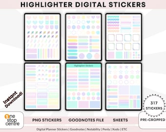 Highlighter Digital Planner Stickers, Goodnotes PNG Stickers (317)
