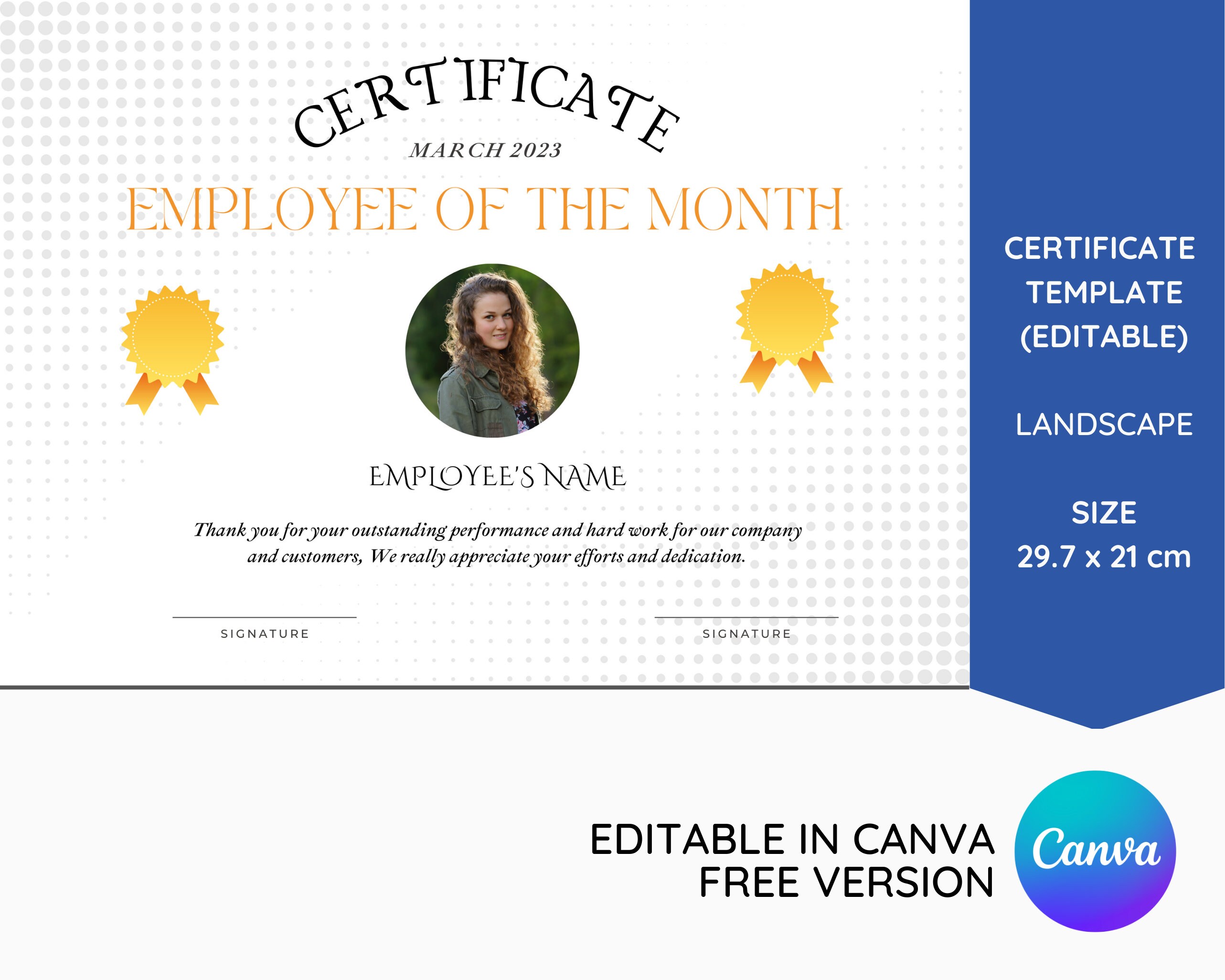 Editable Certificate Template Employee Of The Month Etsy