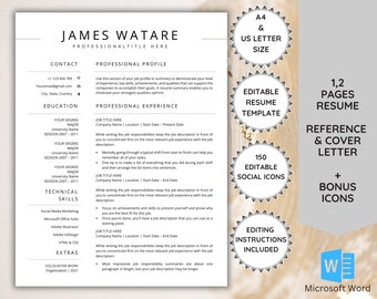 Minimalist Resume Template, CV Template Word, ATS Friendly Resumes, Clean, Simple, Professional Resume Template Word, Interview, Career, CV