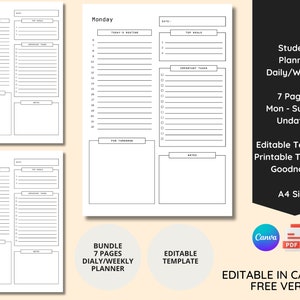 Printable Planner Template, Digital Goodnotes Planner, Editable Planner Template, Student Routine Planner, Daily Student Planners, Notetaker