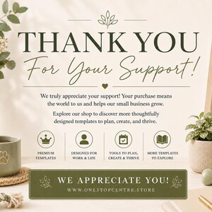 Thank you message for customers with a warm invitation to explore more digital templates from OneStopCentre.
