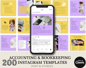 Accounting Bookkeeping Instagram Templates: 200+ Canva Posts (Digital Download)