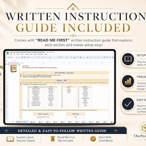 Written instruction guide included with landlord property spreadsheet Google Sheets template and step by step setup help