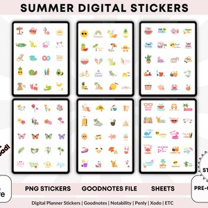 Summer Digital Stickers Planner Goodnotes, Seasonal Summer Digital Planner Stickers, iPad Stickers, PNG Pre Cropped Digital Planner Stickers