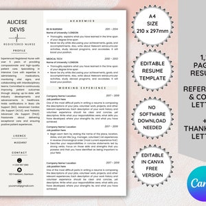 Plantilla de CV minimalista creativa, plantilla de CV limpia, diseño de CV profesional, plantillas de cartas de presentación, currículum de enfermera, plantilla de vida