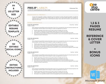 Minimalist Resume Template: Clean CV, Cover Letter, References (Word)