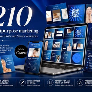 Online Course Creator Instagram Templates 210 Canva | Social Media Marketing Expert Posts Stories | Beauty Brand KPI Bundle | Facebook