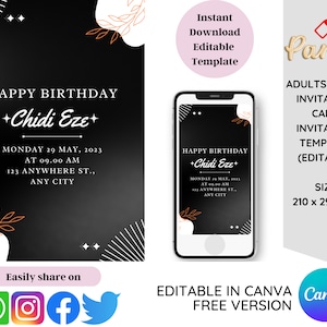 Minimalist Party Invitation Template, Birthday Party Celebration Invite, Editable Template, Instant Download Template, Private Party Invites