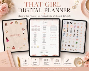 Verlinkter That Girl Digitaler Planner für GoodNotes Notability Noteshelf | Undatiert iPad Planer | Täglich Wöchentlich Monatlich | Selbstfürsorge-Wellness