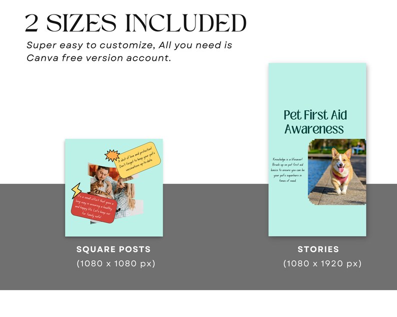 Pets Care and Accessories Instagram Business Marketing Templates, Posts and Stories for Instagram and Facebook – 200 Ready-Made Templates Fully Customizable in Canva's Free Version. using Canva's free version, Instagram post templates