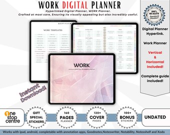 Verlinkter Arbeits-Produktivitäts-Planer GoodNotes iPad | 160 Seiten Vertikal Horizontal | Notability Undatierte tägliche Arbeitsplaner To Do Liste