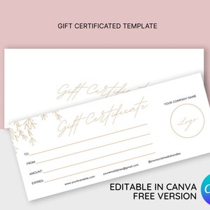 Minimalist Gift Certificate Template, Add Logo Gift Voucher Template, DIY Gift Certificate, Editable Gift Voucher, Printable Gift Cards,