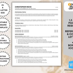 Minimalist ATS Resume Template For Word, CV Template Clean, Professional Resume ATS Friendly, Cover Letter Template, Reference Page Template
