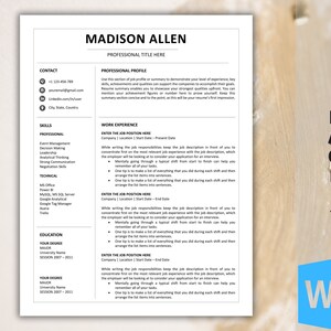 Minimalist Resume Template: Professional CV + Cover Letter (word) - Etsy