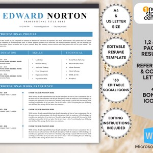 Plantilla de CV minimalista moderna para Word, plantillas de CV elegantes y limpias, CV profesional compatible con ATS, plantilla de carta de presentación, vida laboral