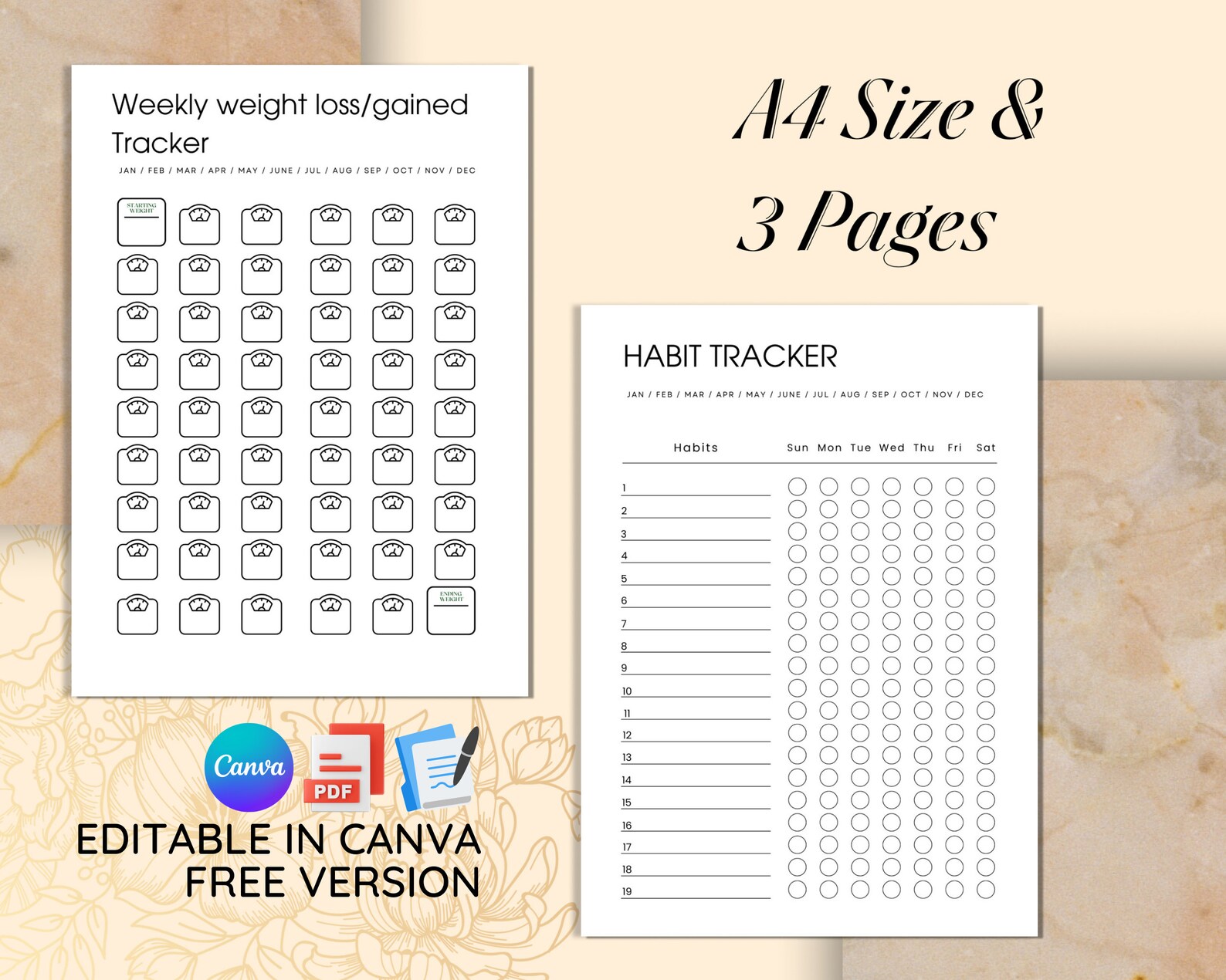 Printable Fitness Tracker Template, Editable Planners Bundle, Weight ...