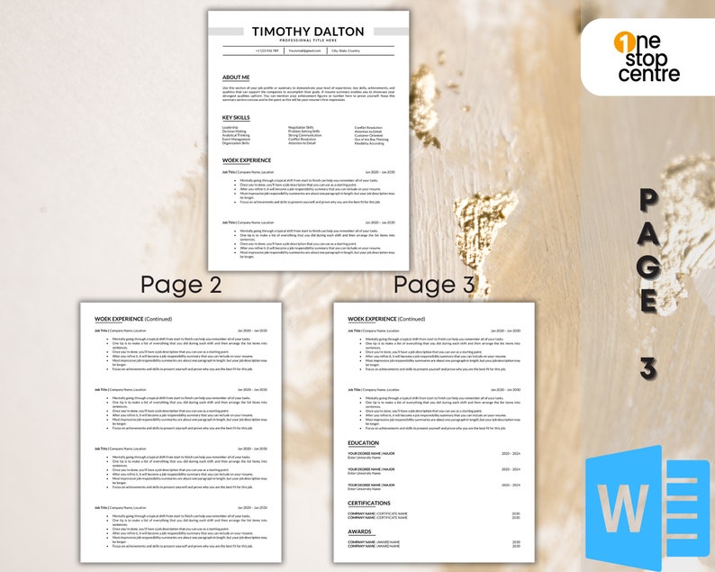 Minimalist Resume Template: Executive CV + Cover Letter (word) - Etsy
