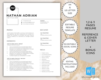 Plantilla de currículum minimalista para Word: CV profesional + Carta de presentación