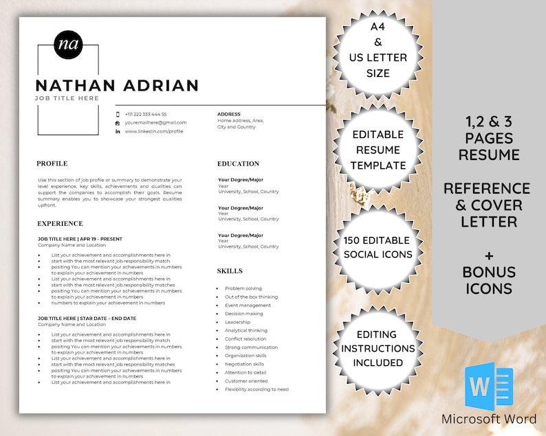 Elegant Minimalist Resume Template For Word, Cover Letter Templates