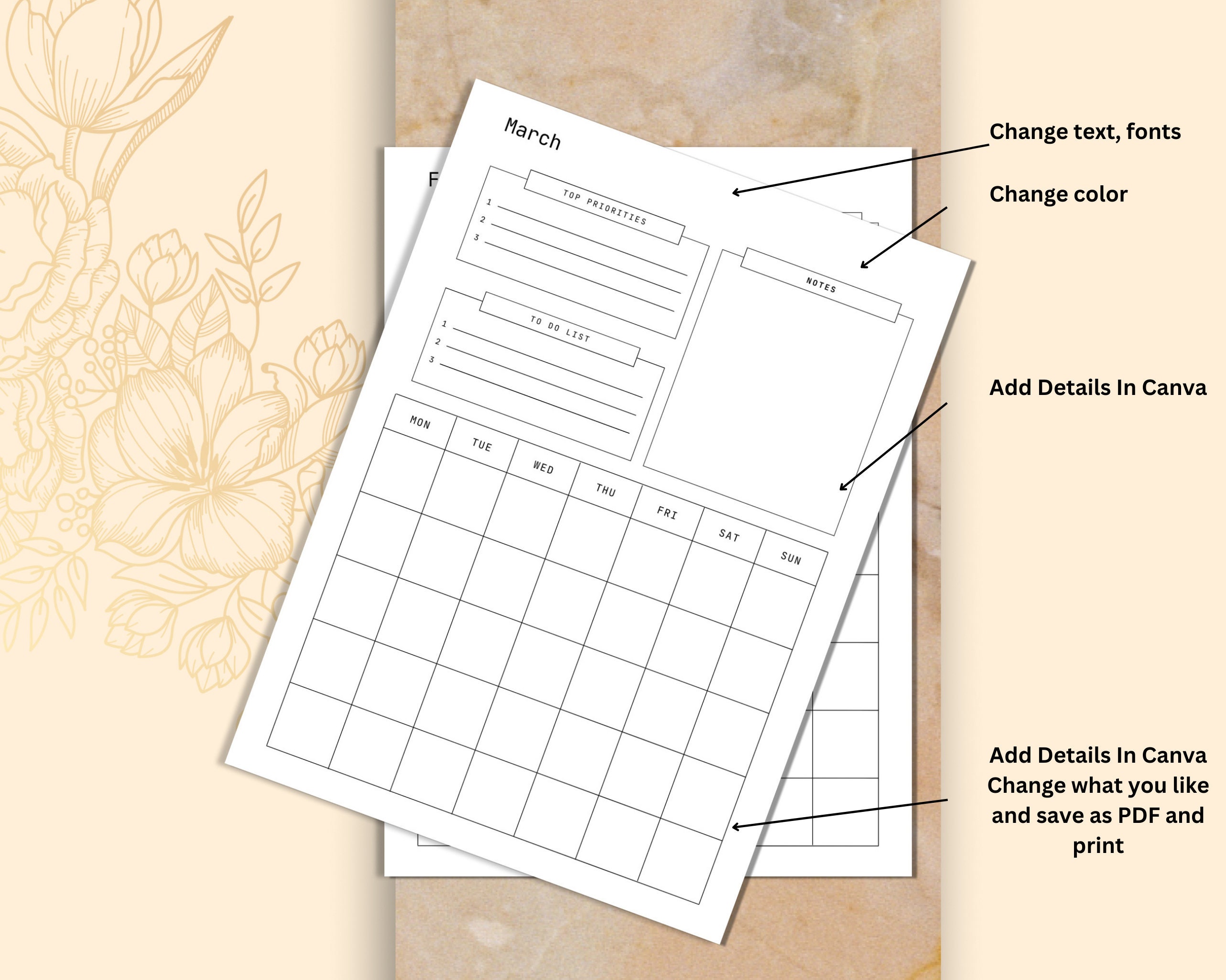 Editable Printable Planner, Monthly Undated Planner, Student Planner ...