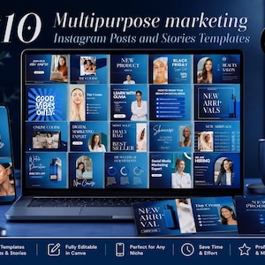 Multipurpose Instagram Templates 210 Canva | Business Marketing Social Media Bundle | Flash Sale Black Friday | Digital Marketing | Facebook