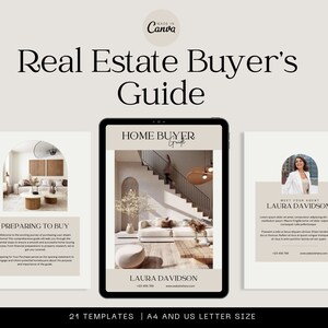 Minimal Real Estate Buyer Guide Editable Templates, Realtor Home Buying Process Guide, Real Estate Marketing Buyers Presentation Guides Book