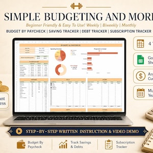 Budget Spreadsheet Google Sheets | Simple Beginner Budgeting Planner | Paycheck Budget Tracker | Savings Tracker | Expense Sheet