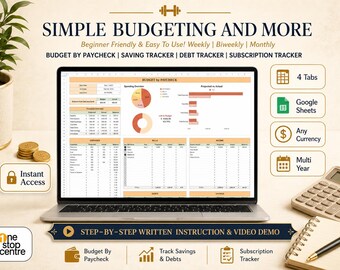 Budget Spreadsheet Google Sheets | Simple Beginner Budgeting Planner | Paycheck Budget Tracker | Savings Tracker | Expense Sheet