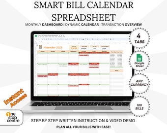 Bill Tracker Spreadsheet Google Sheets, Monthly Bill Calendar Template, Bill Payment Tracker, Budget Planner, Expense Organizer