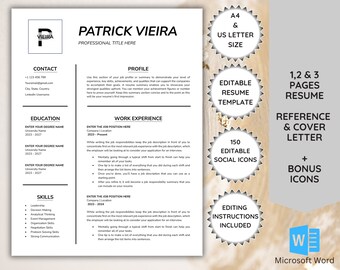 Minimalist Resume Template: Cover Letter & Reference (Word)