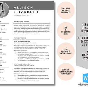 Resume Template with Photo, Professional Resume Template Word, Clean CV Template with Picture, Reference and Cover Letter Template, Resumes