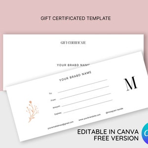 Gift Certificate Template, Minimalist Gift card, Editable Template For Customers, Gift Voucher, Printable Gift cards, DIY Template,Customise