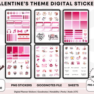 Valentine&#39;s Day Digital Planner Stickers: Pink Goodnotes PNG Bundle (151 Stickers)