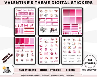 Valentine's Day Digital Planner Stickers: Pink Goodnotes PNG Bundle (151 Stickers)