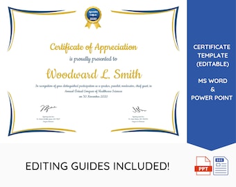 Elegant Certificate Template: Award, Achievement, Recognition (Editable, MS Word & PowerPoint)