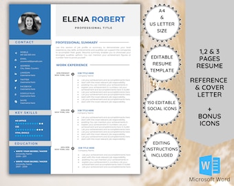 Modern Resume Template with Photo: Cover Letter & References (Word)