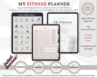 Cyfrowy planer fitness z hiperlinkami GoodNotes Vertical | 192 strony, iPad, Notability, niedatowany planer treningowy, śledzenie utraty wagi, dziennik treningowy