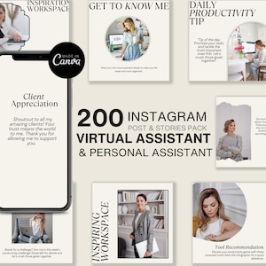 Virtual Assistant Instagram Templates: 200 Posts & Stories (Canva)