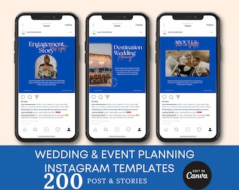 Wedding Event Instagram Templates: 200 Canva Posts & Stories (Digital Download)
