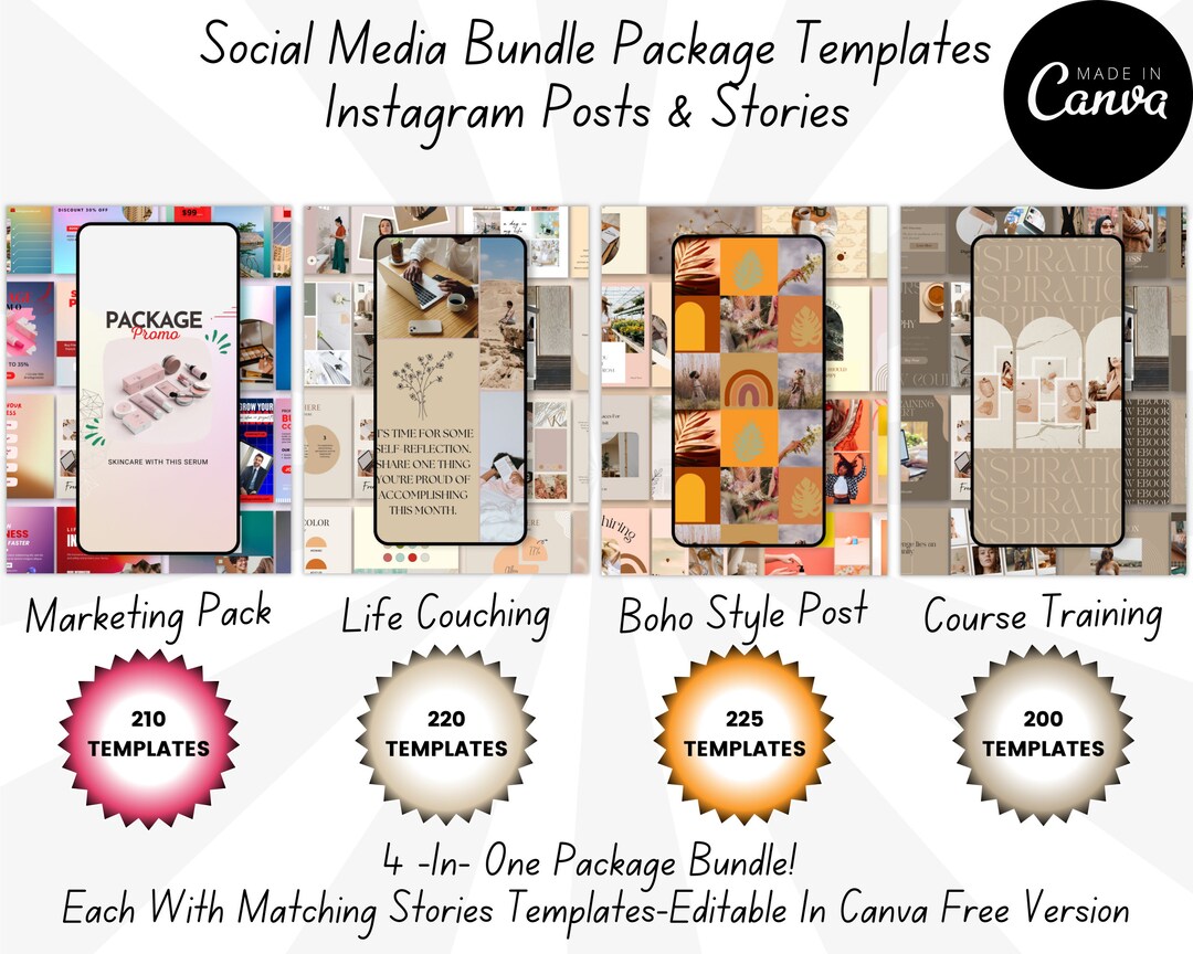 Social Media Content Bundle: Boho, Course, Marketing, Life Coaching ...