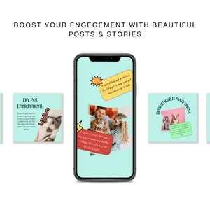 Pets Care and Accessories Instagram Business Marketing Templates, Posts and Stories for Instagram and Facebook – 200 Ready-Made Templates Fully Customizable in Canva's Free Version. using Canva's free version, Instagram post templates