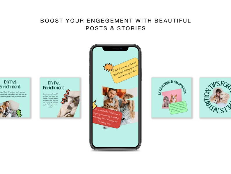 Pets Care and Accessories Instagram Business Marketing Templates, Posts and Stories for Instagram and Facebook – 200 Ready-Made Templates Fully Customizable in Canva's Free Version. using Canva's free version, Instagram post templates