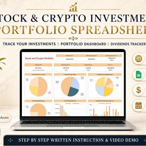 Hoja de cálculo de Google para el seguimiento de carteras de acciones y criptomonedas / Hoja de cálculo para el seguimiento de inversiones / Seguimiento de dividendos / Plantilla de hoja de cálculo para carteras de acciones