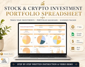 Stock and Crypto Portfolio Tracker Google Sheets | Investment Tracker Spreadsheet | Dividend Tracker | Stock Portfolio Sheet Template