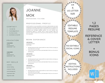 Creative Resume Template for Word: Cover Letter & Reference (Digital Download)